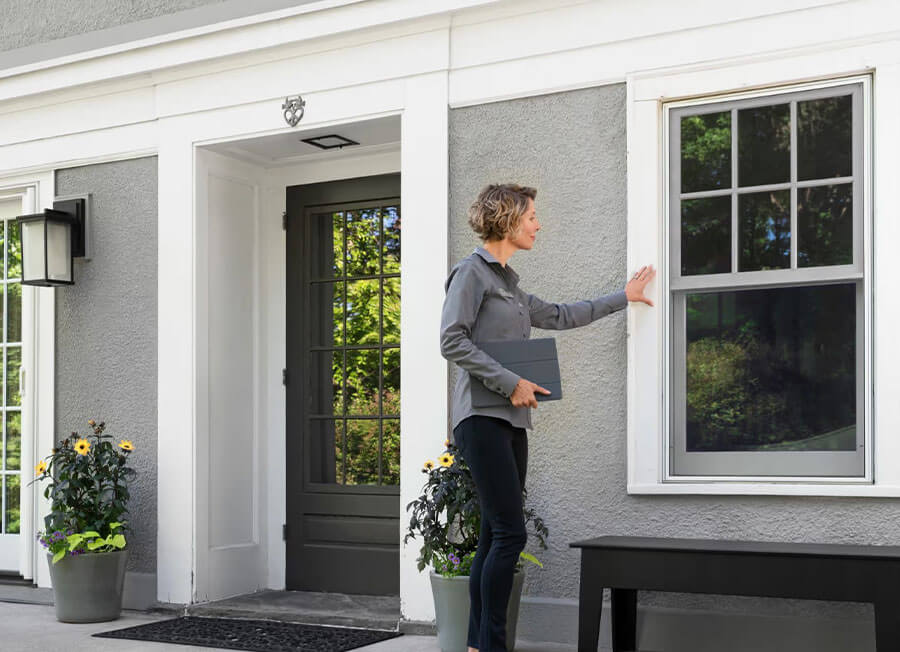 Customer care representative inspecting a finished installation